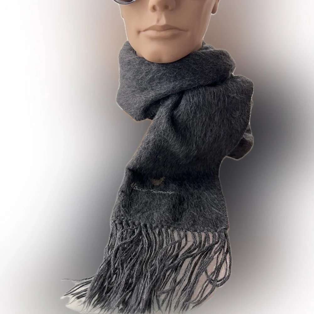 🦙🇵🇪 Long Dark Gray 100% Alpaca Peruvian Scarf with Fringe by Alpaca Camargo